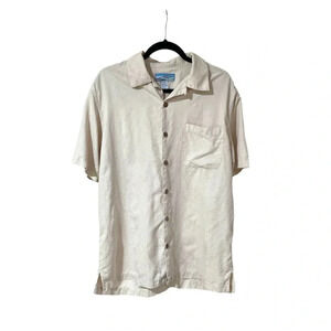 Jimmy Jamaica Men’s 100% Silk Shirt Short Sleeve Button Up Cream Size M